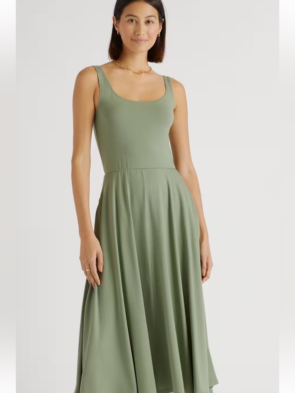 Quince NWT Tencel Jersey  Fit & Flare Maxi Dress Sage XL